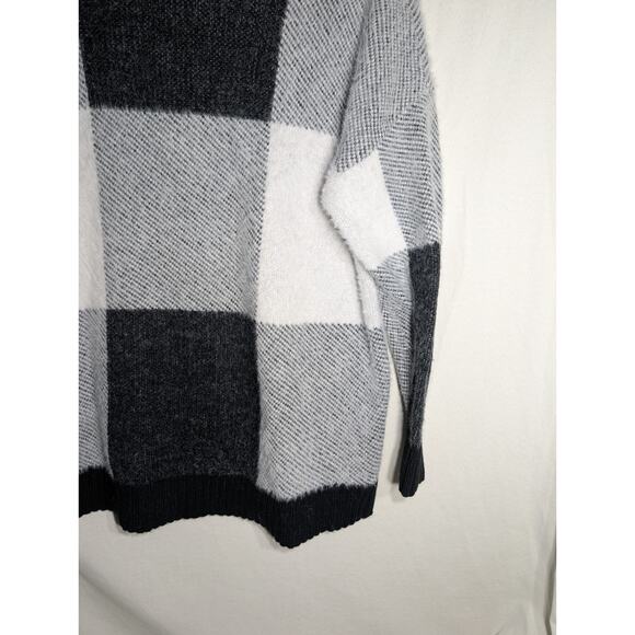 ELLE Womens Color Block Pullover Sweater Size L Longline Black Gray Cozycore - Picture 4 of 7